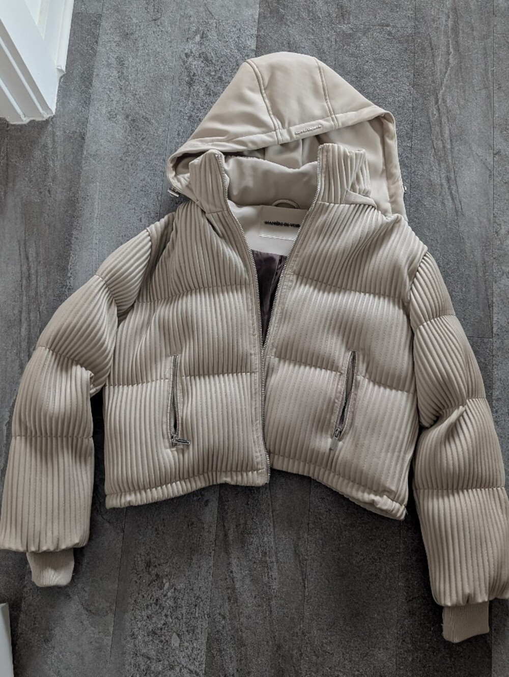 Maniere De Voir Ribbed Vegan Leather Puffer Jacket